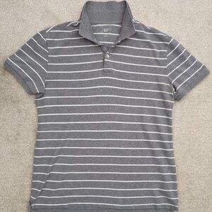 GAP gray white striped polo shirt medium